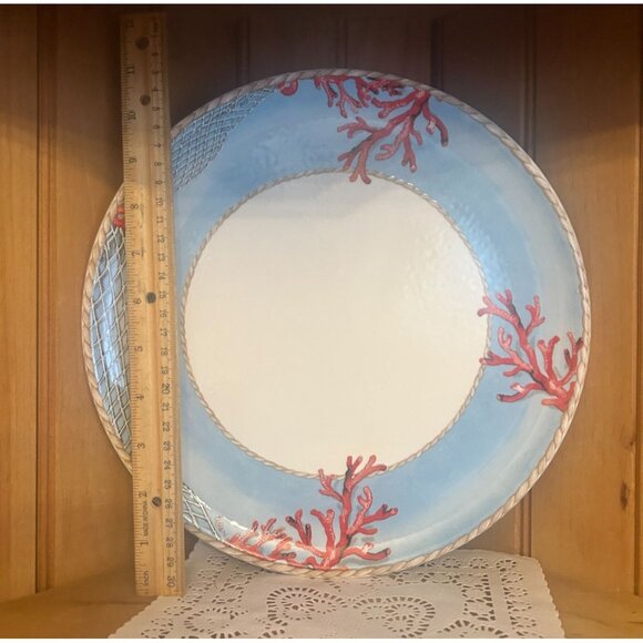 Hand-Painted Ceramic Plate Coral Nautical Rope Made in Italy Large Dinner Plate - Picture 2 of 5